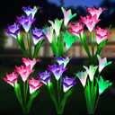 WdtPro Solar Lights Outdoor Garden Decorative 6 Pack, Waterproof Solar Garden Lights with 24 Lily Flowers, Color Changing LED Solar Powered Landscape Lights for Outside Yard Patio Decor,Gifts