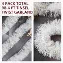 100 Feet White Tinsel Garland Christmas Foil Tinsel Garland Decoration Metallic Banner Wall Hanging Tinsel Streamers for Christmas Tree Birthday Party Decorations (3.54" x 100', White)