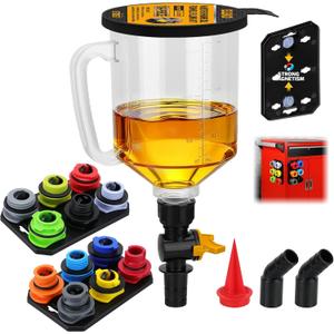 18-Piece Engine Oil Funnel Kit, 1.59QT/1.5L Automotive Oil Funnel Set with 12 Adapters, Elbow Fitting, Arrow Screen and Magnetic Storage Hooks Tray, Compatible with GM, Ford, BMW, Audi, Land Rover Etc