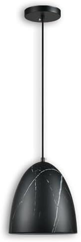 LUXWELL Modern Marble Pendant Light, 8.2"x7.9" Metal Hanging Light Fixture with Faux Black Stone Finish, 15"-72" Adjustable Line, E26 Socket for Office, Living Room, Dining Area – Midnight Stone