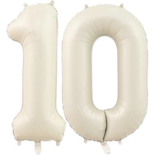 10 Balloon, Number 10 Balloons, Number Balloons 40 Inch, Sand White Large Big Foil Number Balloons for Birthday Party Graduation Wedding Anniversary Baby Shower Bachelorette Decoration Supplies