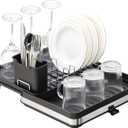 Sineng Expandable Dish Drying Rack,Stainless Steel Foldable Dish Rack with Cutlery Holder,Multifunctional Compact countertop Dish Drainer,Space Saving extendable Big Capacity Dish Holder (Black)