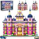 Pink Estate House Building Set with Lights, 3 Style Pinkspire Construction Model with Car Fountain, 1815 PCS Friends Villa Castle Building Block Kit Home Decor, Gift for Adults Boys Girls 8-12+
