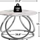 O&K FURNITURE Round Coffee Table, Faux Marble Top with Rich Veins, Silver Chrome Finish Modern Center Table for Living Room, Home Office, 1 PC, 31.5" x 31.5" x 17.9"