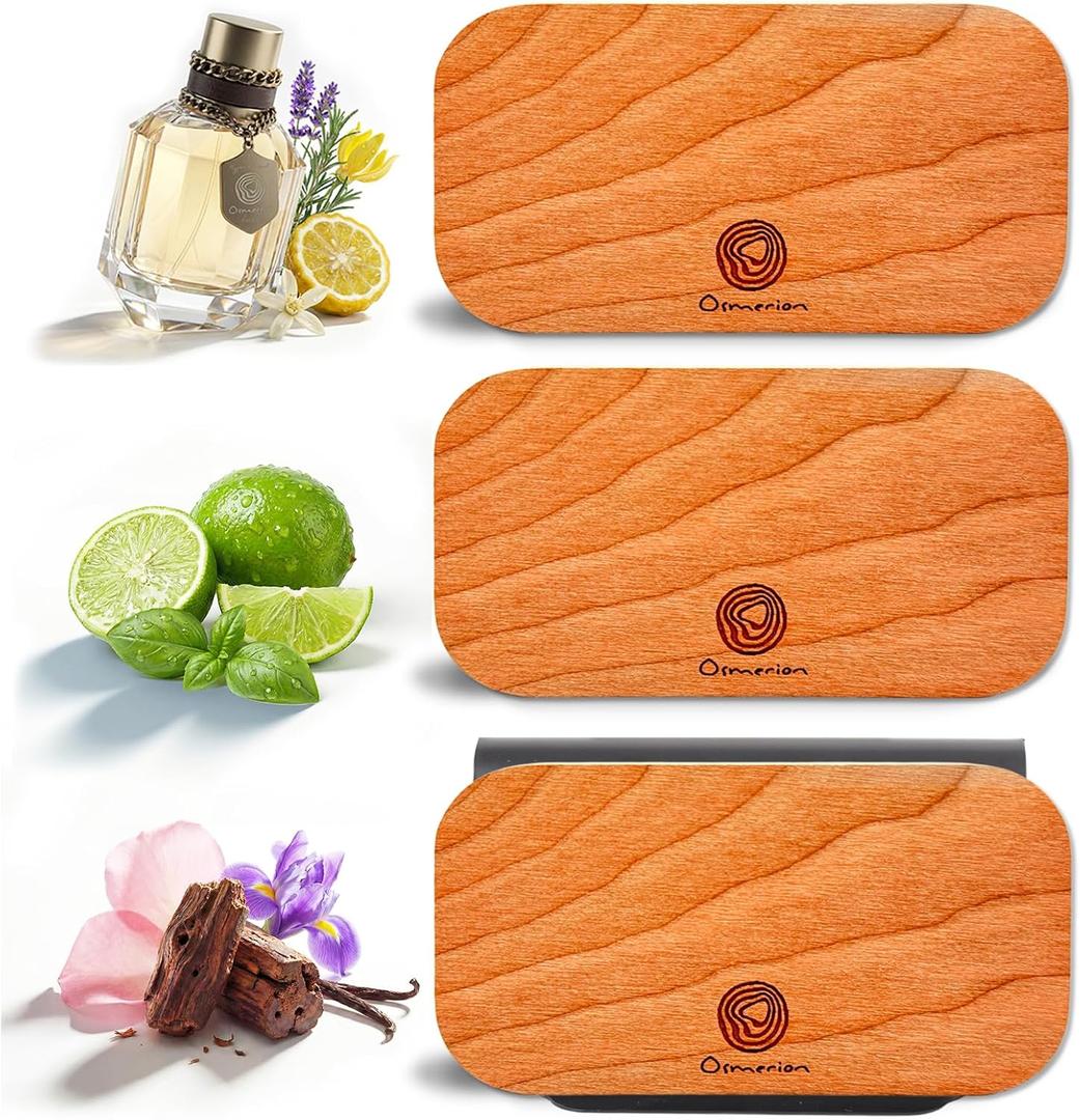 Car Air Freshener - Wood Air Freshener for Visor Clip - Long Lasting Car Odor Eliminator - Vehicle Scent Diffuser - Variety Scent Refill (Sandalwood - Cologne - Lime, CLIP INCLUDED) (1 Count (Pack of 3))