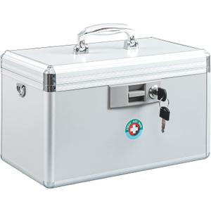KYODOLED Large Medication Lock Box, Locking Medicine Safe with Key, Ideal for Secure First Aid and Drug Storage, White, 13.9'' x 7.8'' x 8.6'', Theft-Resistant Design