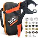 Heavy Duty Snap Fastener Tool kit, Punching Function, Snap Button Tool with Adjustable Setter, 15mm snap Tool with 100 Sets Boat Cover Snaps (Orange)