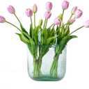 DUYONE 15pcs Artificial Tulips Flowers, Latex Bouquet, Fake Tulips for Office Wedding Party Home Kitchen Garden Decoration-B Baby Pink