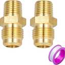 2 PCS Brass Tube Fitting, Half Union Gas Adapter 3/8" Flare x 1/4" NPT Male Pipe Connector