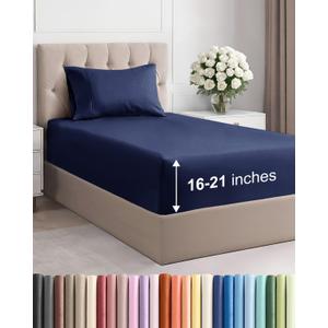 Extra Deep Pocket Twin XL Size Sheet Set - 3 Piece Breathable & Cooling Bed Sheets - Hotel Luxury Bedding with 16 to 21 inch Extra Deep Pockets - Soft, Fade & Wrinkle Resistant - Oeko-Tex - Navy Blue