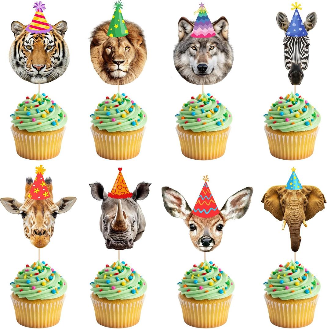 24 PCS Jungle Animals Cupcake Toppers Tiger Lion Zebra Giraffe Elephant Forest Theme Cupcake Picks Safari Animal Theme Baby Shower Kids Wild Animals Birthday Party Cake Decorations Supplies