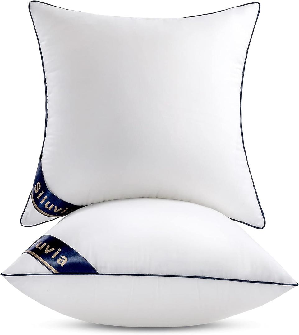 Siluvia 22"x22" Pillow Insert Set of 2 Square Throw 22 Pillows with 100% Cotton Cover for Sofa, Couch, and Bed - White