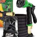 Flexi Hose PLUS with 8 Function Nozzle Expandable Garden Hose, Lightweight & NoKink Flexible Garden Hose, 3/4 inch Solid Brass Fittings and Double Latex Core, 75 ft Black