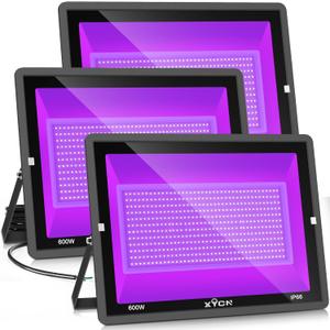 XYCN(3 Pack 600W LED Black Lights, 395nm to 410nm Outdoor IP66 Waterproof Flood Blacklight Light with Plug for Glow in The Dark, Dance Party, Stage Lighting, Body Paint, Neon Glow,Fluorescent Poster