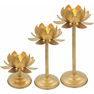 Beautiful Set of 3 Metal Lotus Style Tealight Candle Holder/Votive Holder for Home Decoration/Table Decor/Christmas Decor/Diwali Decor (9.5 ' x 7.5'x 5.5 ') (Golden)