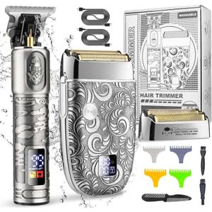 Foil Shavers for Men Electric Razor, Clippers and Trimmer for Men with LED Display, Waterproof (Gray)