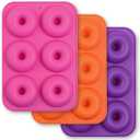 6-Cavity Silicone Donut Mold, Silicone Bagel Mold, Non-Stick Donut Mold, Food Grade Silicone, BPA Free, 3 Pcs