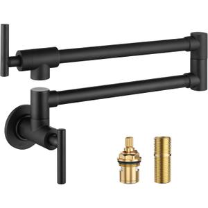 WOWOW Black Pot Filler Faucet - 304 Stainless Steel Pot Filler Over Stove, Wall Mounted Kitchen Folding Faucet with Double Joint Swing Arms