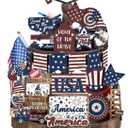 25 Pcs 4th of July Tiered Tray Decorations Set Wood Patriotic Decoration Rustic American Flag Star Red White Blue Farmhouse Decor for Memorial Day 250th Anniversary Home Indoor Birthday Party(Classic)