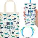 Shinylin 3 Pcs Big Brother Gift for Boy 12 oz Big Brother Cup Blue Stainless Steel Mug Vacuum Insulated Tumbler with Leakproof Lid and Straw Canvas Tote Bag and Bracelet for Little Boys