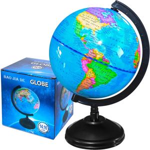 6'' Geographic World Globe, Kids Educational Globes with Stand, Decorative Rotating World Map Globes Decor, Political Globe for Child Classroom Geography Teaching, Kids Room