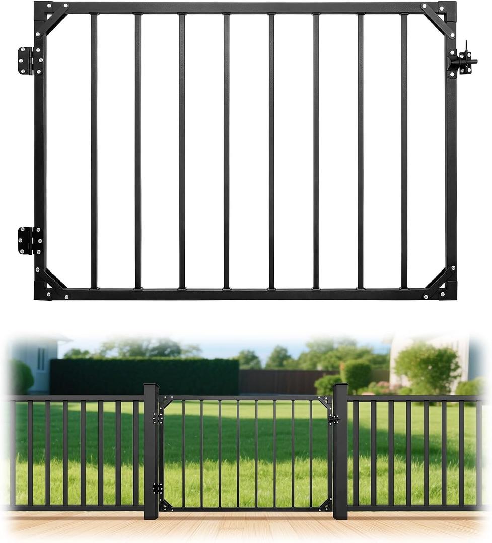 48*32.5in Heavy Duty Adjustable Outdoor Metal Deck Gate with Hinges & Latch, 48in*32.5in