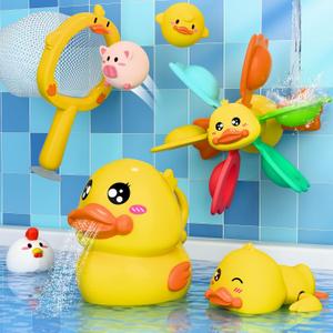 iPlay, iLearn Baby Duck Bath Toy, Toddler Bathtub Suction Water Spinner Gear, Kid Shower Fishing Game W/ Net, Floating Animal, Wind up Swimming Duck, Birthday Gift 6 9 12 Month 1 2 3 Year Old Boy Girl