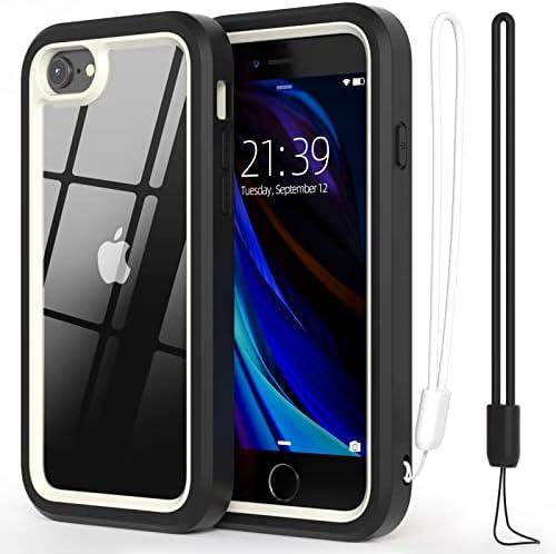WXR for iPhone SE case 2022/2020,iPhone 8/7/6S/6 case,Soft Silicone Bumper & Crystal Clear Hard PC Back and Inner,3in1 Heavy Dropproof Case for iPhone SE 3rd/2nd 4.7 inch.. (White+Black)