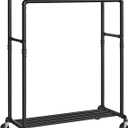 SONGMICS Heavy-Duty Clothes Rack, Double-Rod Clothing Rack for Hanging Clothes, Industrial Garment Rack on Wheels, Metal Frame, 2 Casters with Brakes, Commercial Display, Black UHSR60B