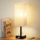 aooshine Pull Chain Small Table Lamp - 3 Color Temperature Bedside Lamp for Bedroom with USB Port, Minimalist Nightstand Lamp with Black Base, Desk Lamp for Kids Room Dorm, Bulb Included (14.7in)