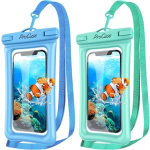 ProCase 2 Pack Floating Waterproof Phone Pouch IPX8, Universal Dry Bag Fits iPhone 17/16/15/14/13 Series, Galaxy S24/S23/S22, Pixel 8/7 (Up to 7),Touchscreen,Underwater & Snow Protection-Bluegreen
