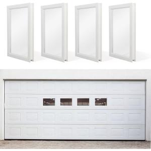 Yuzzy Garage Door Windows Kit, 4 Pack Replacement Vinyl Window Inserts with UV Resistant Resin Glass for Garage Doors (Clear Design)