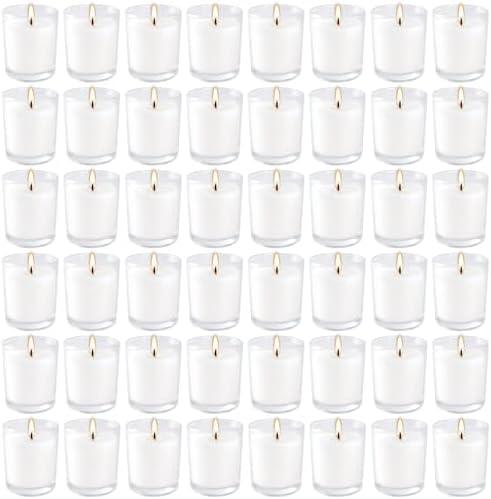 YOROXRG 48 Pack White Unscented Clear Glass Filled Votive Candles. Hand Poured Wax Candle Ideal Gifts for Aromatherapy Spa Weddings Birthdays Holidays Party (White)