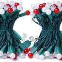 BOHON Christmas Lights 2 Pack 24FT 70 LED G15 Outdoor Christmas String Lights with Green Wire for Indoor Patio Xmas Tree Garland Decorations, Waterproof (Red and Warm White)