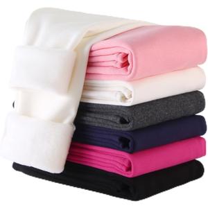 StyleSavvy Girls Winter Leggings Thick Cotton Fleece Lined Girls Pants Warm Stretchy Thermal Tights Pants for 4-12Y (White, S)