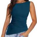 PRETTYGARDEN Womens Ruched Tank Tops 2025 Summer Sleeveless Slim Fit T Shirts Blouses Going Out Y2K Fashion Clothes (Peacock Blue, Small)