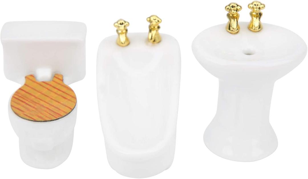 SUNGOOYUE 1/24 Dollhouse Bathroom Set, Mini High Simulation Ceramic Bathtub Toilet Sink Kit for DIY Dollhouse Accessory(#1)