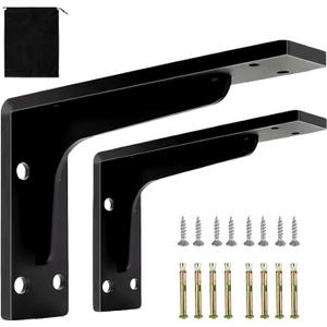 12"x6" Heavy Duty Shelf Brackets - 300lb Hidden Countertop Support L-Bracket for Granite/Quartz,1/5" Thick Shelf Brackets Industrial Metal Black (2 Pack)