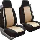 FH Group Front Set Cloth Car Seat Covers for Bucket Seats, 2 Piece Universal Fit, Washable Seat Covers for SUV, Sedan, Van in Beige