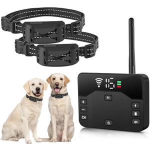 2-in-1 Wireless Dog Fence & Remote Training Collar System, Electric Containment System with Adjustable Boundary, Beep/Vibration/Static Modes, Rechargeable Waterproof Dog Collar