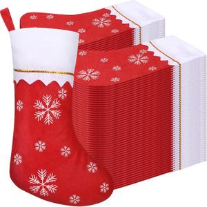 Sumind 100 Pieces Felt Christmas Stockings 15 Inch Party Favors Stockings Xmas Decoration Stockings Rustic Christmas Santa Stockings for Christmas (Snowflake with White Trim)