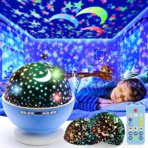 Night Light Projector,Night Light for Kids Room with Remote and Timer,360 Rotation,3 Projection Films,18 Light Modes,8 Lullaby Songs,Kids Night Lamp, Birthday Christmas Gifts for Boys Girls (Blue)