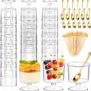 DI QIU REN 220 Pcs Dessert Cups with Gold Spoons and Cocktail Picks for Appetizers, 5oz Mini Reusable Plastic Dessert Parfait Cups Clear Appetizer Pudding Cups, Round Serving Goblet Cup Shot Glasses