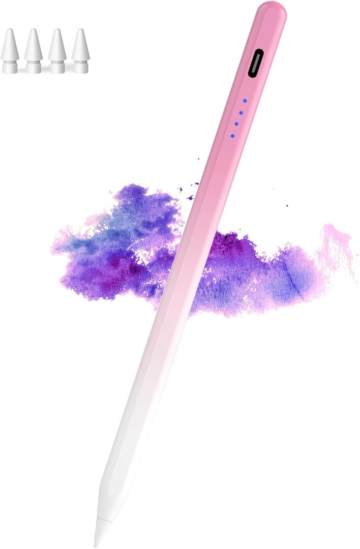 Stylus Pen for iPad(2018-2025), Pad Pencil 10th Generation with Palm Rejection, Active Digital Pencil Compatible with Apple iPad 6/7/8/9/10/A16, Pro 11"/12.9"/13"/M4, Mini 5/6, Air 3/4/5/M2/M3 - Pink