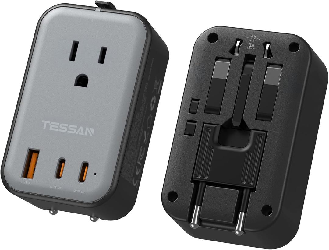 TESSAN Travel Adapter PD 20W, Universal Power Adapter 2 USB C 1 USB A, Ultra Thin International Plug Adaptor Worldwide Outlet for US to European UK Italy Spain New Zealand (Type C G A I), 1 Pack