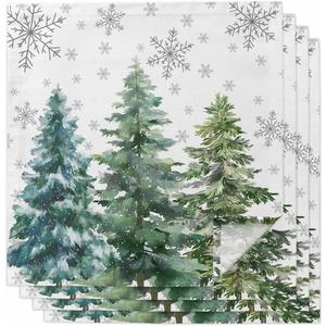 Green Christmas Tree Cloth Napkins Set of 4, Holiday Napkins for Baby Shower, Xmas Tree Grey Snowflake Washable Reusable Dinner Napkin for Cocktail Wedding Party, 20 x 20 Inch