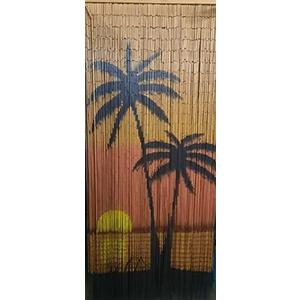 Sunset Palm Tree Bamboo Beaded Curtains for Doorways, Door Beads Curtains, Hanging Bamboo Curtain