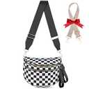 Checkered Crossbody Bag Bum Bags for Women Large Nylon Checkered Purse Fanny Packs Sling Bag, Bonus with a Extra Strap