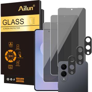 Ailun 3 Pack Privacy Screen Protector for Galaxy S25 Edge [6.7 inch] + 3 Pack Camera Lens Protector, Anti Spy Private Tempered Glass Film, Case Friendly, [9H Hardness] - HD [6 Pack] (Black)