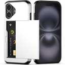 Nvollnoe Compatible with iPhone 16 Case with Card Holder Heavy Duty Protective Dual Layer Shockproof Hidden Card Slot Slim Wallet Phone Cover for iPhone 16 for Women&Men 6.1 inch(White)